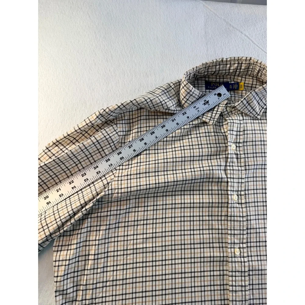 Polo Ralph Lauren Mens XL Classic Fit Tattersall Check Button Down Shirt Tan